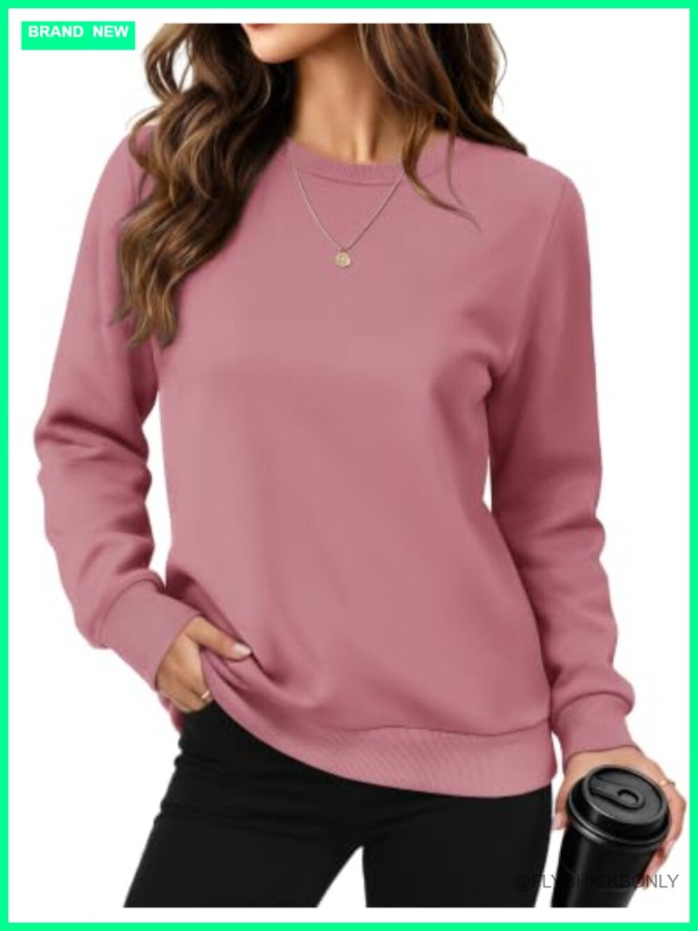 Women's Fleece Lined Crewneck Sweatshirt Long Sleeve Warm Pullover